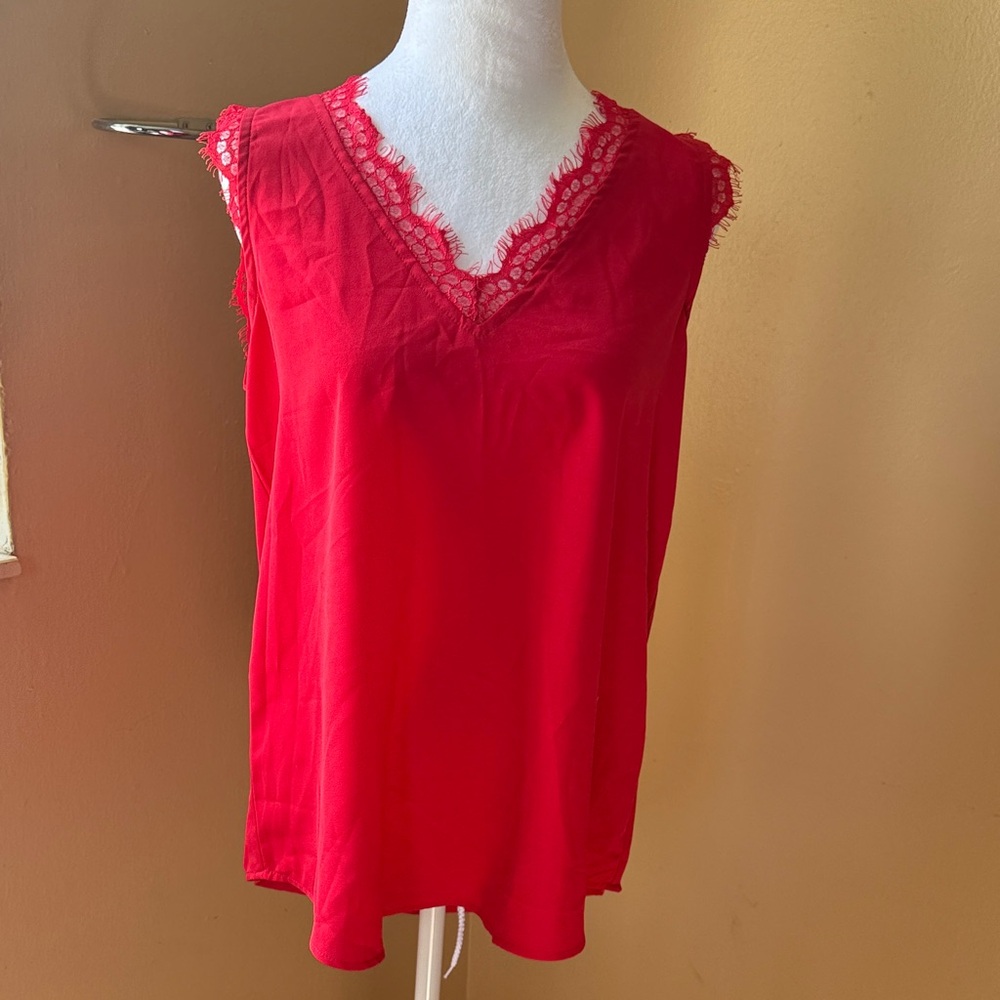 Women's Red Lace Trim Tank Top